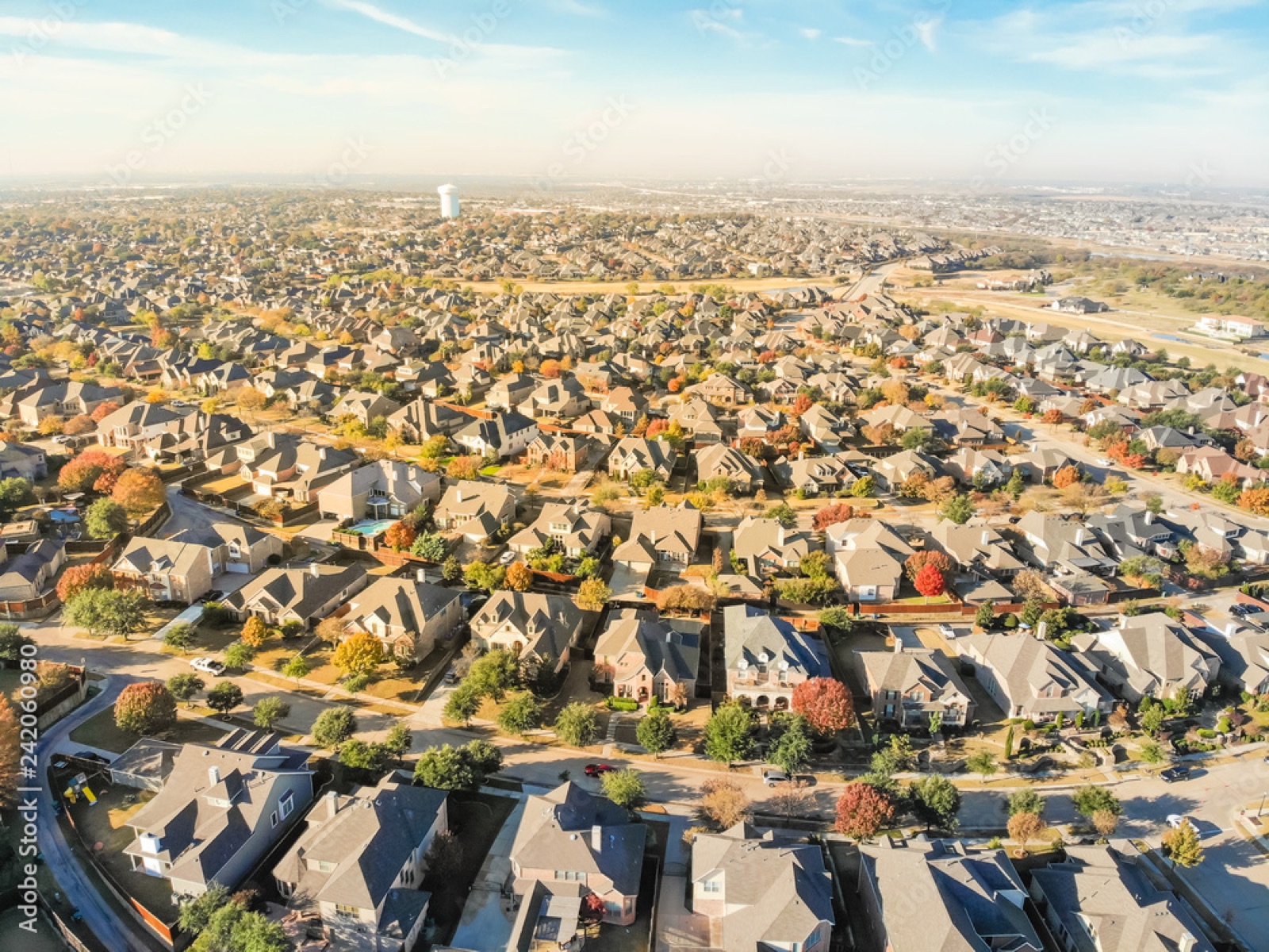 Aerial view of a North Texas neighbourhood